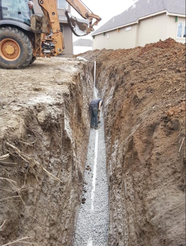 New sewer line in trench