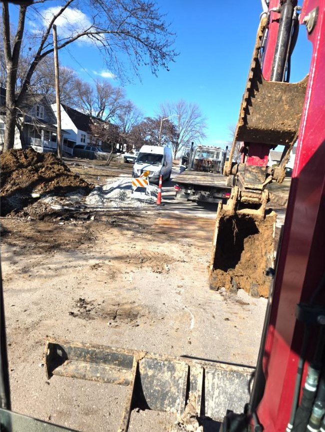 Street excavation for a sewer line