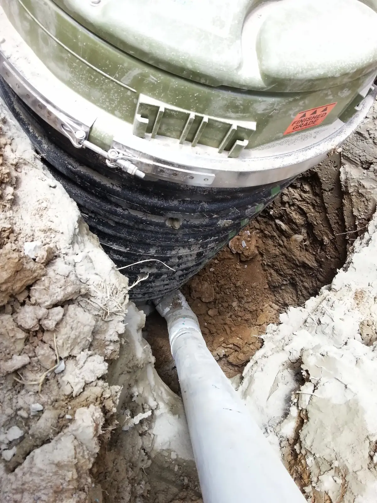 Close view of an underground pipe connection